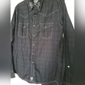 Wrangler Rock 47 Shirt Adult Large Black Snap Up Long Sleeve Casual Mens